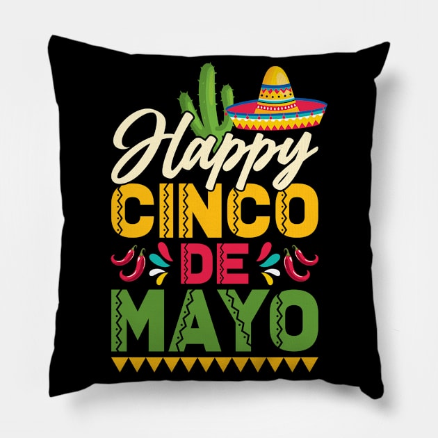 Happy Cinco De Mayo Mexican Hat Sombrero Pillow by Peco-Designs