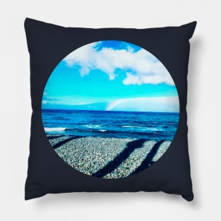 Shades Of Blue Ocean Summer Beach Waves With Sea Pebbles Under The Clear Blue Sky Pillow