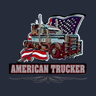 American Trucker Peterbilt Patriotic Distressed Design T-Shirt