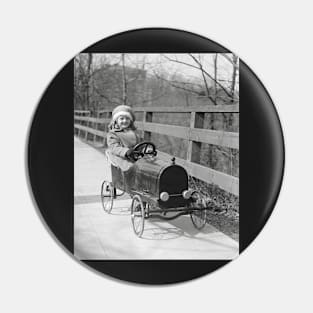 Little Girl Driving Pedal Car, 1922. Vintage Photo Pin