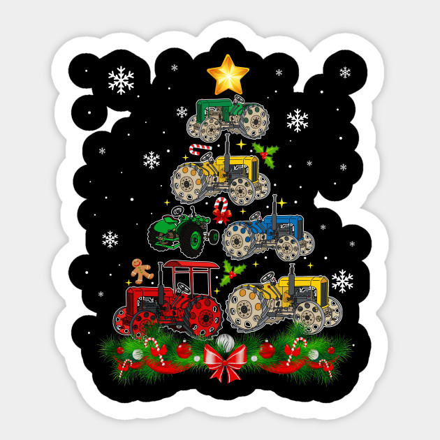 Tractor Christmas Tree Farming funny Xmas Holiday Gift - Tractor - Sticker