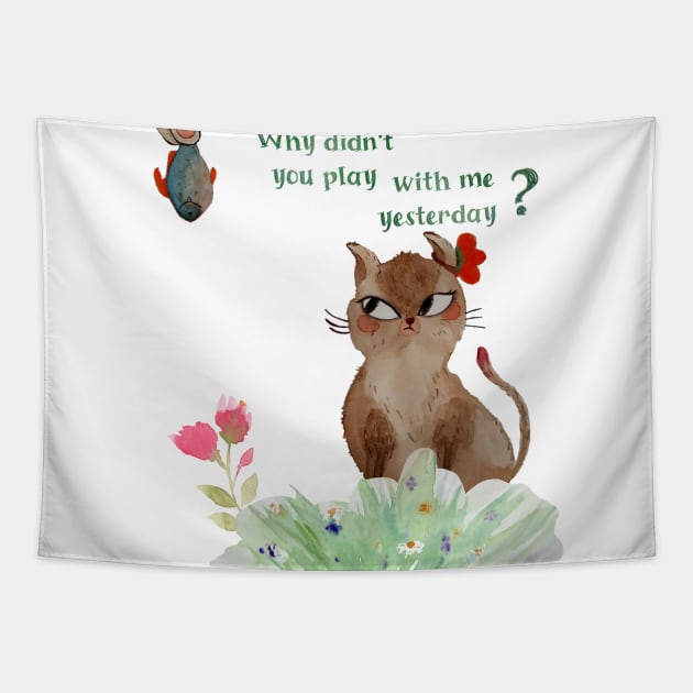 Unamused Cat Tapestry by DesignScape by Janessa