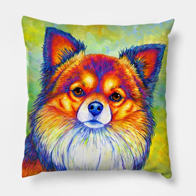 Small and Sassy Colorful Rainbow Chihuahua Dog Pillow by rebeccawangart