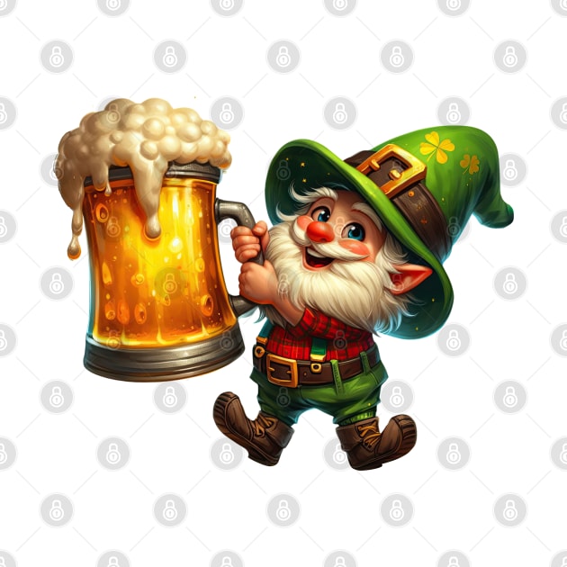 St Patricks Day Gnome Drinking Beer by Chromatic Fusion Studio