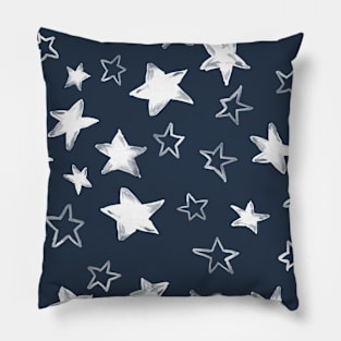 Holiday watercolor white stars over navy blue background Pillow