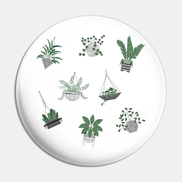 Cute Green and Black and White Plant Drawing Pin by A.P.