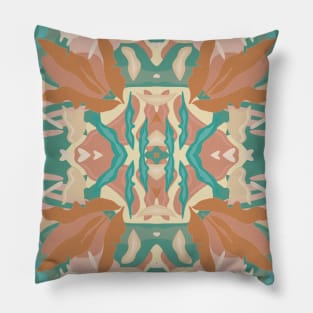 Abstract Tropical Plants in Turquoise and Pastels / Mirrored Pillow