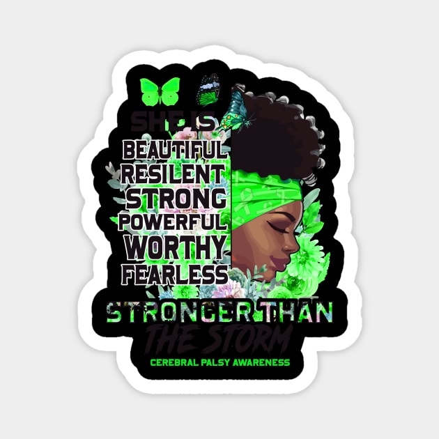 Cerebral Palsy awareness black girl she is beautiful stronger than storm Support Gift Magnet by Benjie Barrett