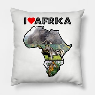 I Love Africa Wildlife Collage Map Pillow