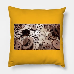 Steampunk, security, technology, abstract,  mechanical, gold, futuristic, gears, photo, industrial Pillow