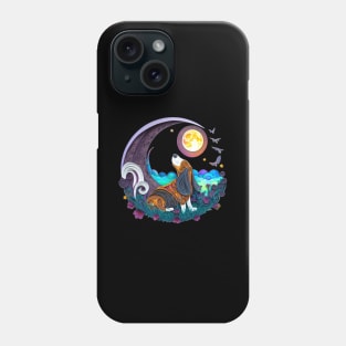 Basset Hound Dog in Space Crescent Moon Planets Stars Cute Phone Case