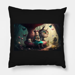 Alice in Wonderland. "Tea Party with the Mad Hatter and the Cheshire Cat" Pillow