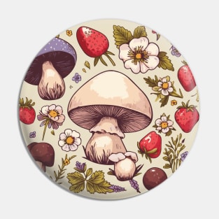 Vintage Cottagecore Mushrooms and Strawberries Pin