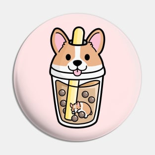 Kawaii Corgi Bubble Tea Pin