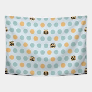 Polka Dots and Scattered Pumpkins - Halloween Pattern - Pastel Colors Tapestry