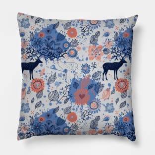 Blue Forest Deer Pattern Pillow