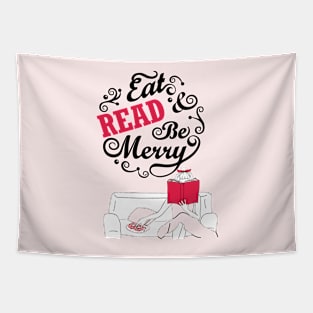 Eat Read & Be merry - reading reader bookworm library book Tapestry