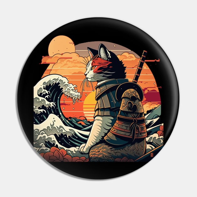 Samurai Cat vs The Great Wave Pin by geekmethat