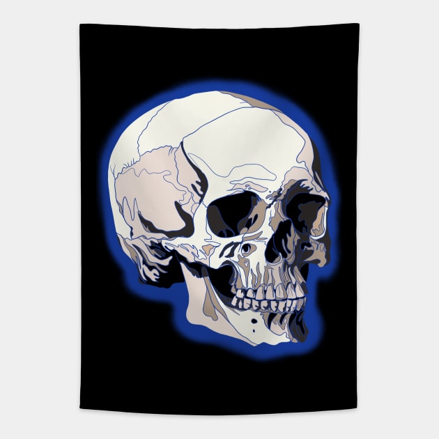 Skull design with blue lines and background Tapestry by DaveDanchuk