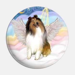 A Sable and White Collie Floats in Heavens CLouds Pin