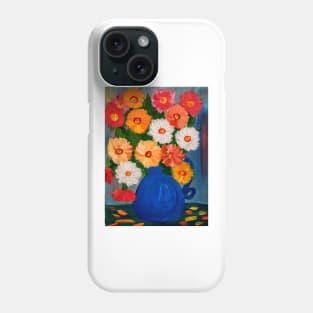 A beautiful bouquet of mixed flowers in a blue vase Phone Case