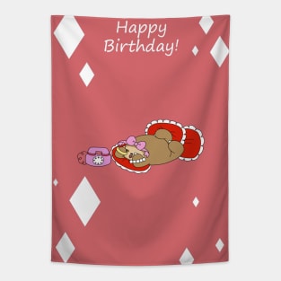 "Happy Birthday" Girly Sloth Tapestry