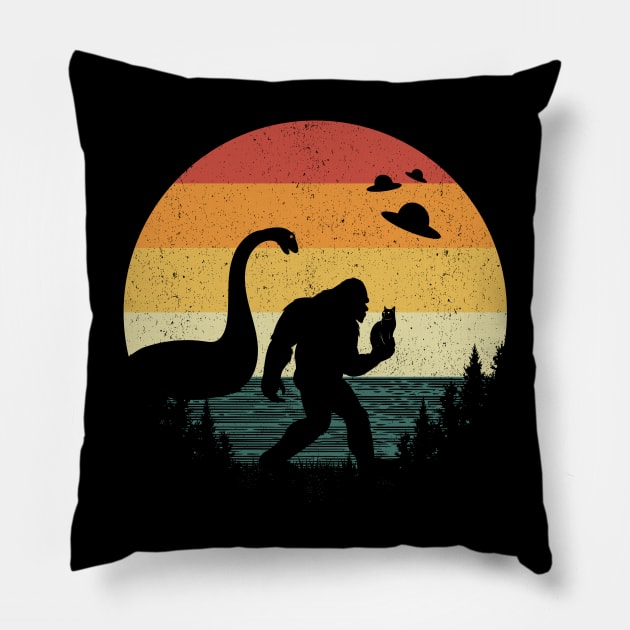 Bigfoot Loch Ness Monster Cat Lover Pillow by Tesszero