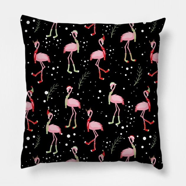 Cute Christmas pink flamingo pattern Pillow by in_pictures