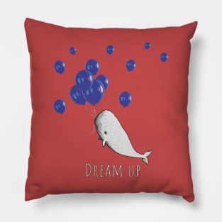 White whale, geometric style, dream up, blue balloons style color Pillow