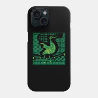 egret bird in talavera nest in mexican pattern art ecopop in dark green Phone Case