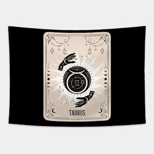 Taurus zodiac symbol card with fortune teller mystic hands. Tapestry