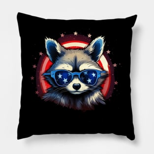 cute raccoon proudly American flaG Pillow