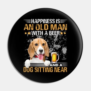 Happiness Is An Old Man With A Beer And A Beagle Dog Sitting Near Pin