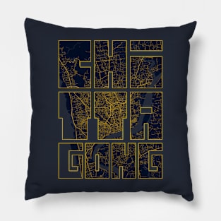 Chittagong, Bangladesh City Map Typography - Gold Art Deco Pillow