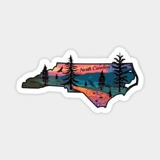 Fly Fishing Fly Fishing North Carolina State Map Mountain Sunset River Retro State Map Mountain Sunset River Retro Magnet