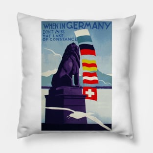 When in Germany Don't Miss the Lake of Constance - Vintage Travel Poster Design Pillow