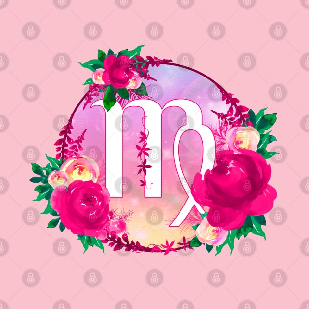 Virgo Zodiac Horoscope Pink Floral Monogram by bumblefuzzies