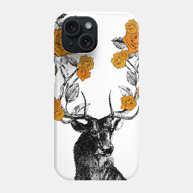 Stag and Roses | Stag and Flowers | Orange Roses | Phone Case by Eclectic At Heart