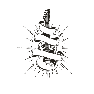 Illustration drawing of electric guitar with ribbon T-Shirt