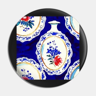 Chinoiserie on jeweled cobalt blue Pin