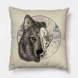 Wolf Skull Black and White Pillow