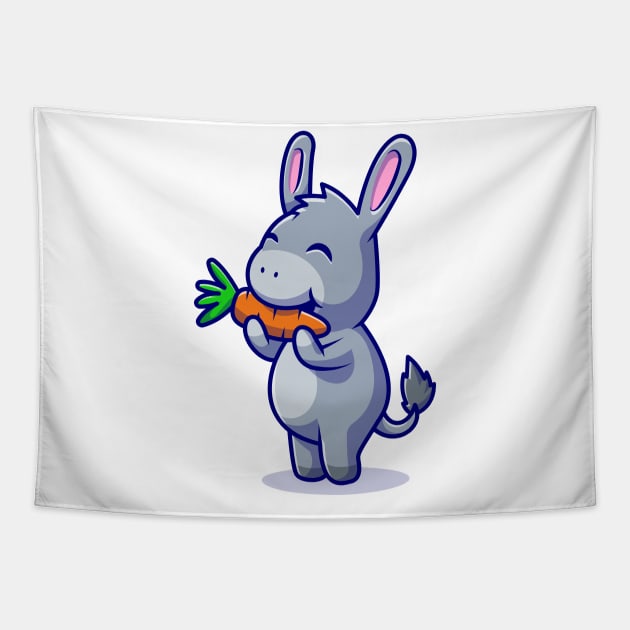 Cute Donkey Eating Carrot Cartoon Vector Icon Illustration Tapestry by Catalyst Labs