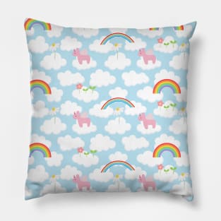 Rainbow land, unicorn, cloud Pillow