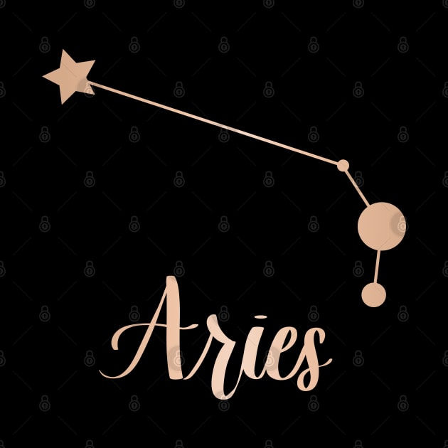 Aries Zodiac Constellation in Rose Gold - Black by Kelly Gigi