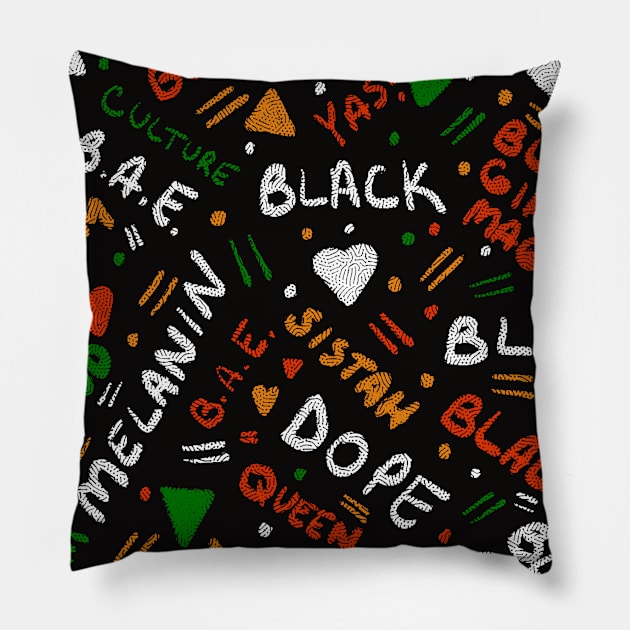 Dope Melanin Black Girl Magic Pattern Pillow by blackartmattersshop