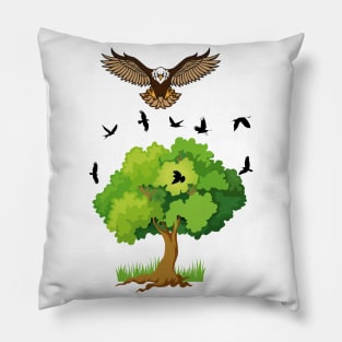 Flying Birds by the Tree Pillow