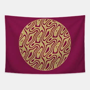 Silhouette Circle Abstract Ripple Maroon Gold Speckle Background Tapestry