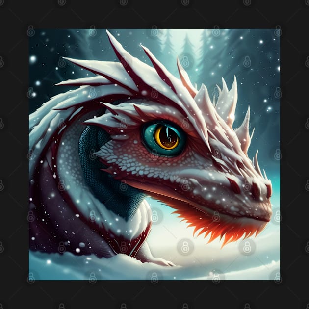 Ancient Red Dragon Raises Head out of Snow by dragynrain