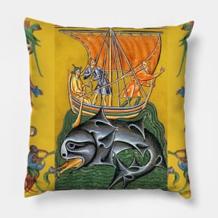 WHALE HUNTERS ON VIKING WHALING VESSEL Medieval Miniature Pillow