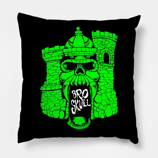 Broskull Logo V.2 Green Castle with White Letters Pillow by CastleBroskull